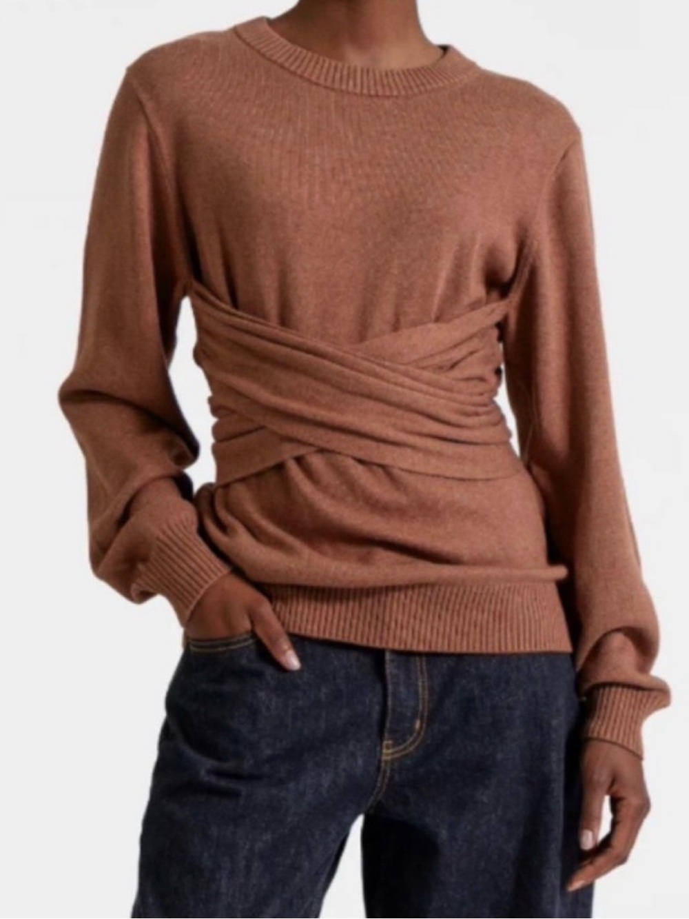 KBB by Kahlana Brown Wrap Tie Knit Sweater NWT Size Medium